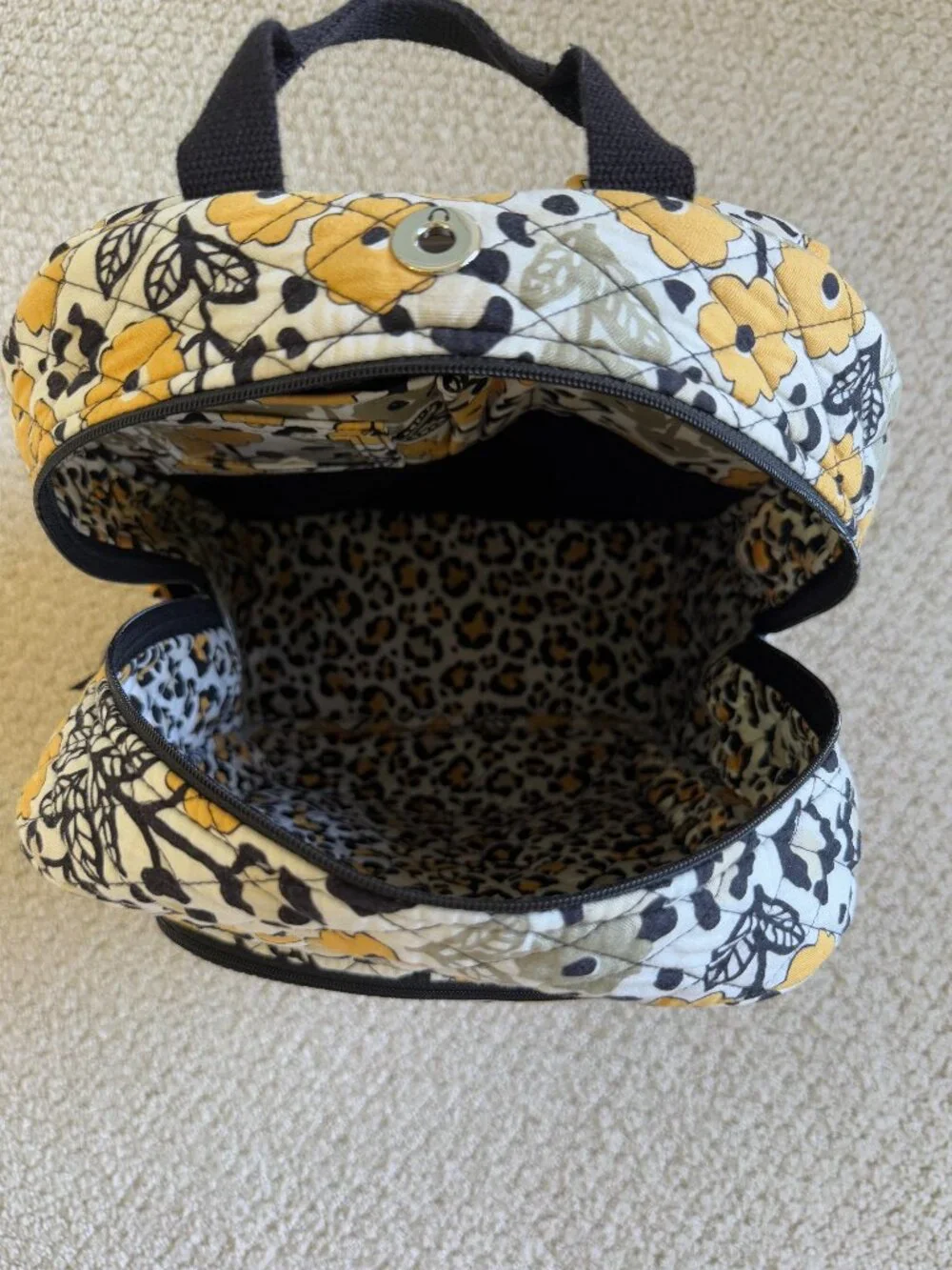 Vera Bradley Yellow and Black Floral Pattern Backpack